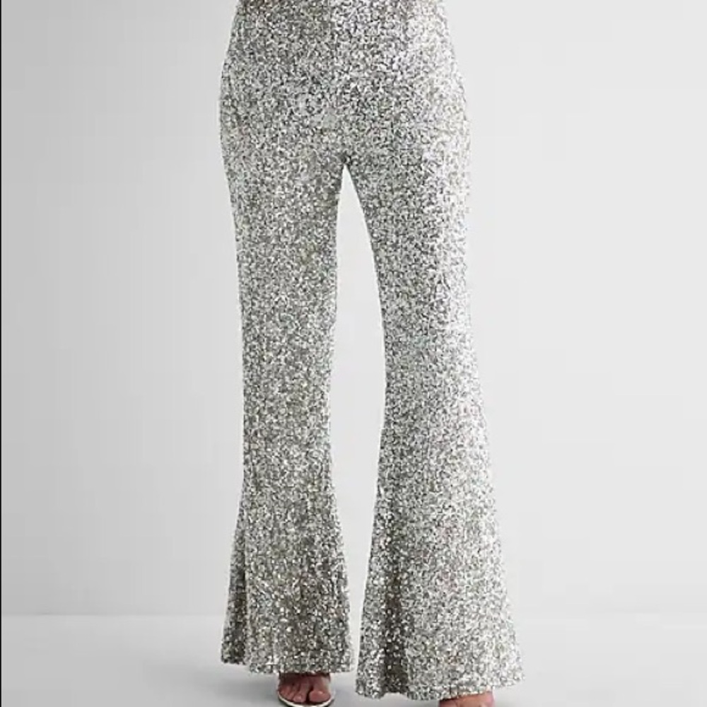 Express High Waisted Sequin Flare Pant Size XS